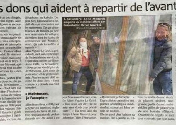 Op&eacute; "Reconstruire les vall&eacute;es du 06", apr&egrave;s temp&eacute;te Alex. Distribution de materiaux de re construction - Belv&egrave;d&eacute;re V&eacute;subie